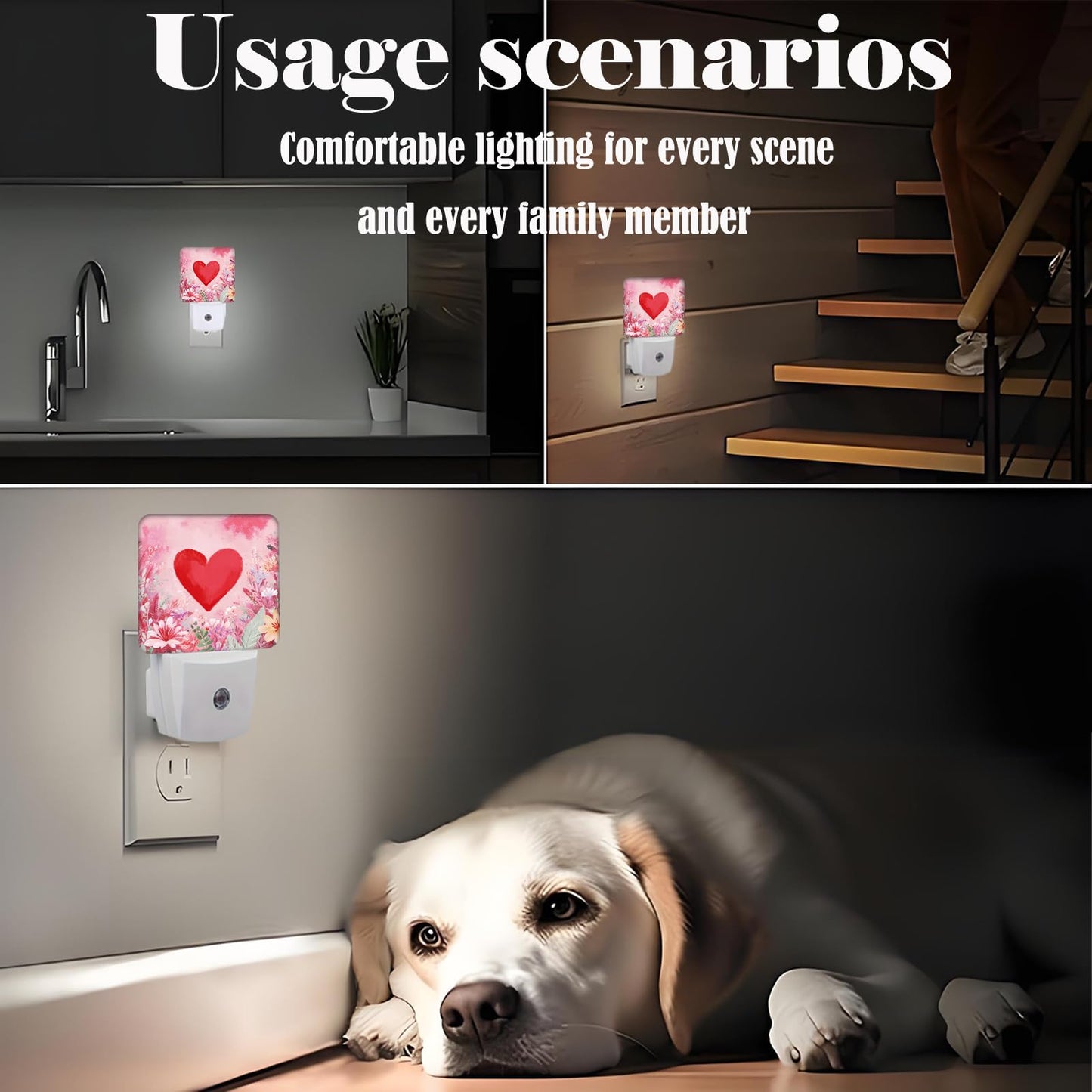 FSHVQKD Red Love Hearts Night Light,Plug-in Nightlights Auto Sensor Night Lamp Dusk-to-Dawn Lamp Home Decor for Nursery Children Girls Boys
