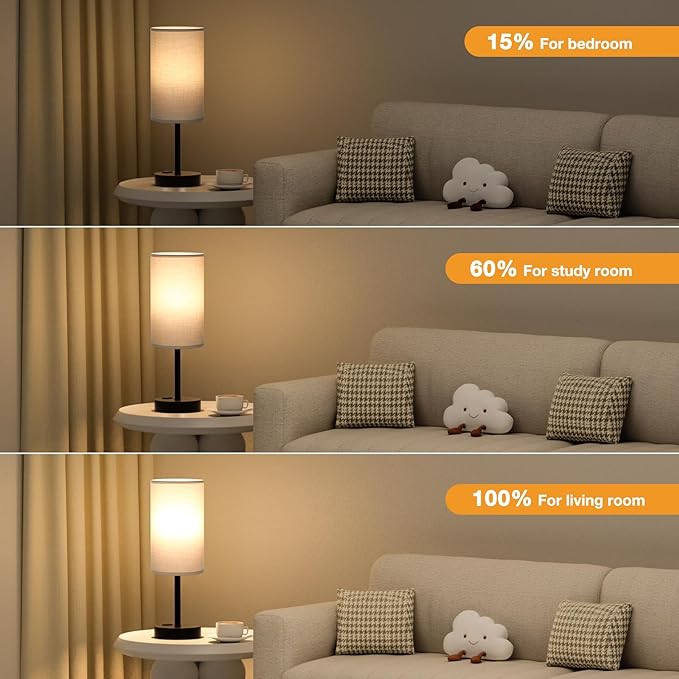 Fenmzee Touch Bedroom Lamp - Grey, 3-Way Dimmable, USB A + C Charging, AC Outlet, 17.4inch Medium