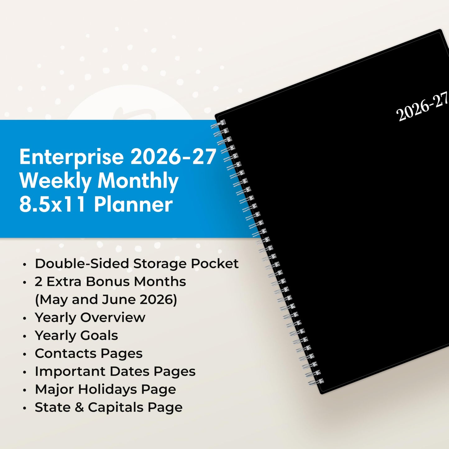 Blue Sky 2026-2027 Weekly and Monthly Academic Year Planner Calendar, July 2026 - June 2027, 8.5" x 11", Flexible Cover, Wirebound, Laminated Tabs, Enterprise