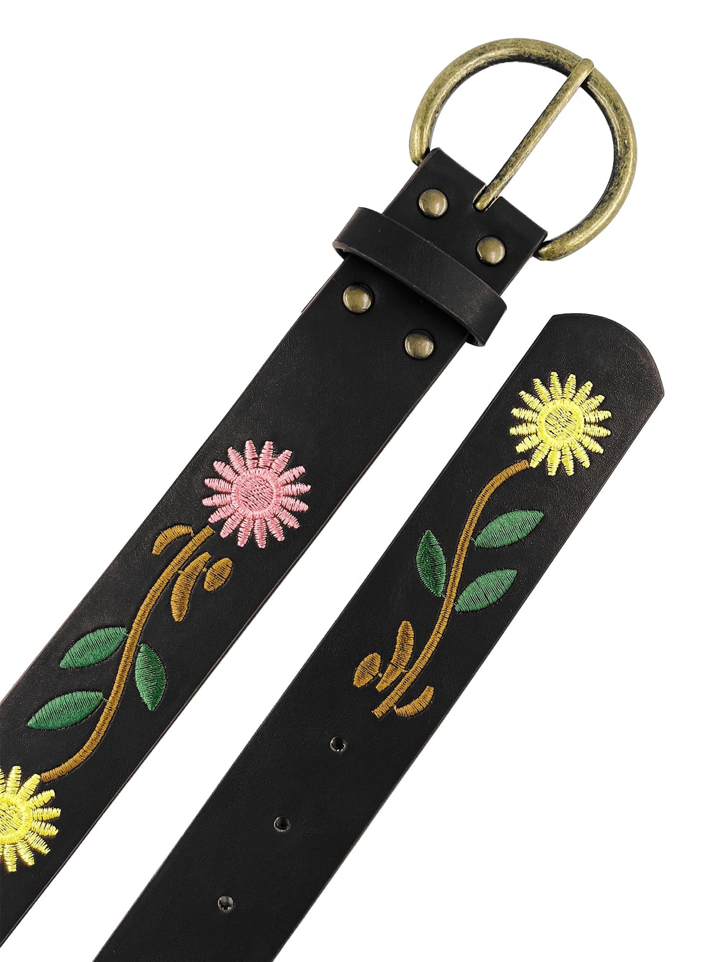 Beautiful Nomad Belts for Women Western Fashion Boho Embroidery PU Leather Belt for Jeans Dress