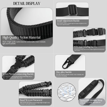 Two Point and Traditional Sling Adjustable Length for Outdoor with Shoulder Pads (Black)