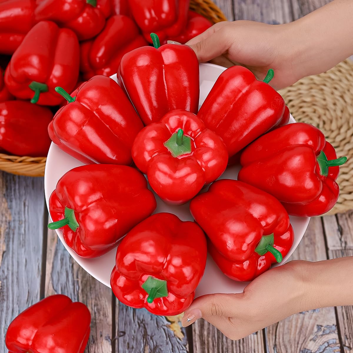 Gresorth 8pcs Artificial Big Bell Red Pepper Decoration Fake Vegetable Home Kitchen Cabinet Model