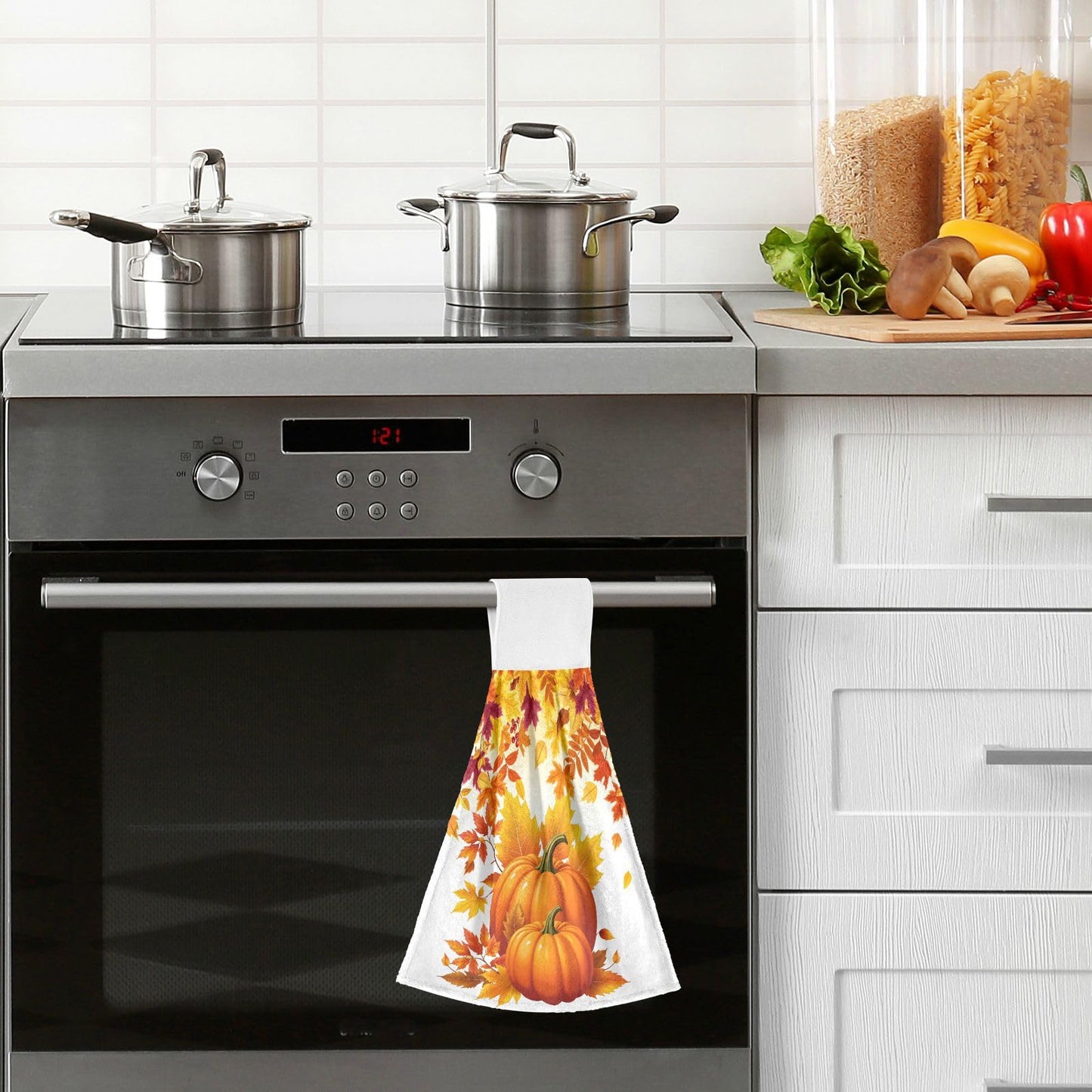 Boccsty Fall Yellow Pumpkins Hanging Kitchen Towels 2 Pieces Autumn Leaves Dish Tie Towels Hand Towel Tea Bar Towels for Bathroom Farmhouse Housewarming Tabletop Home