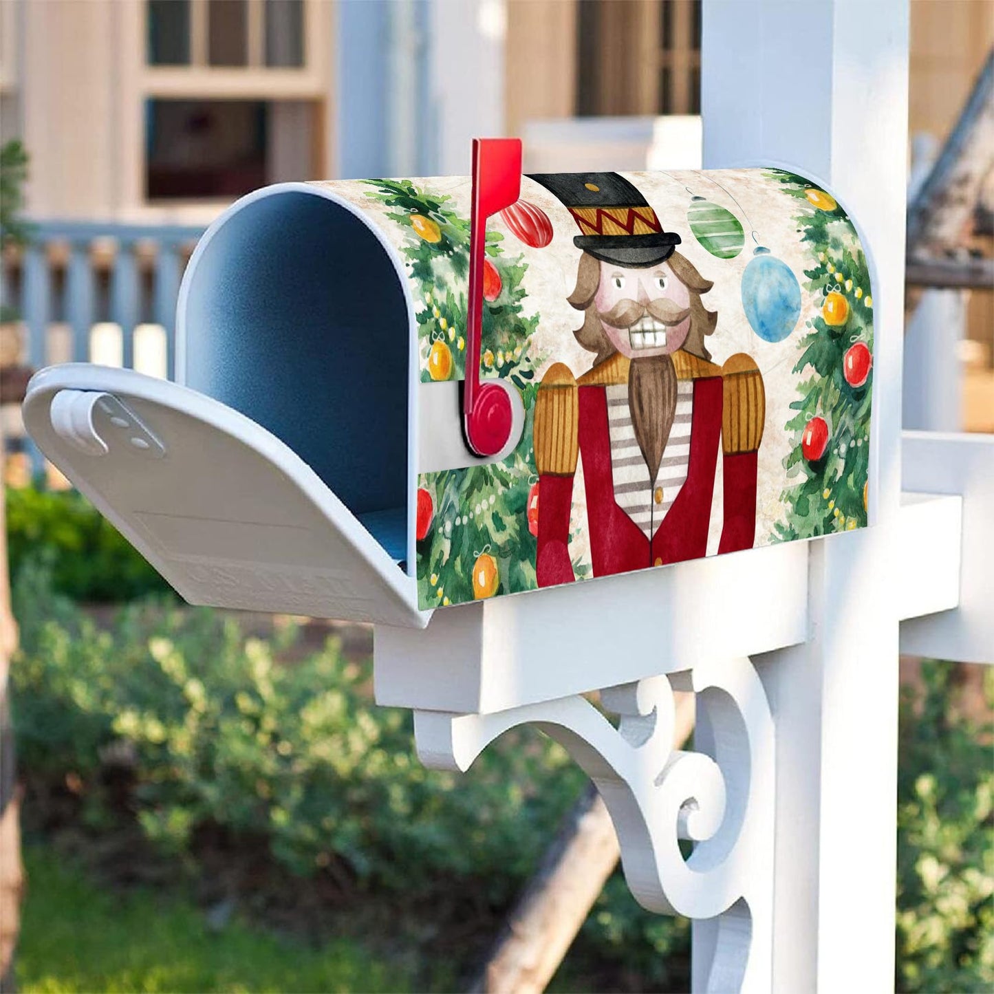Texupday Merry Christmas Nutcracker Christmas Tree Decoration Mailbox Cover With Magnetic Strip Winter Holiday Mailbox Wraps Post Letter Box Cover Standard Size 21" X 18" for Garden Outdoor Yard Decor