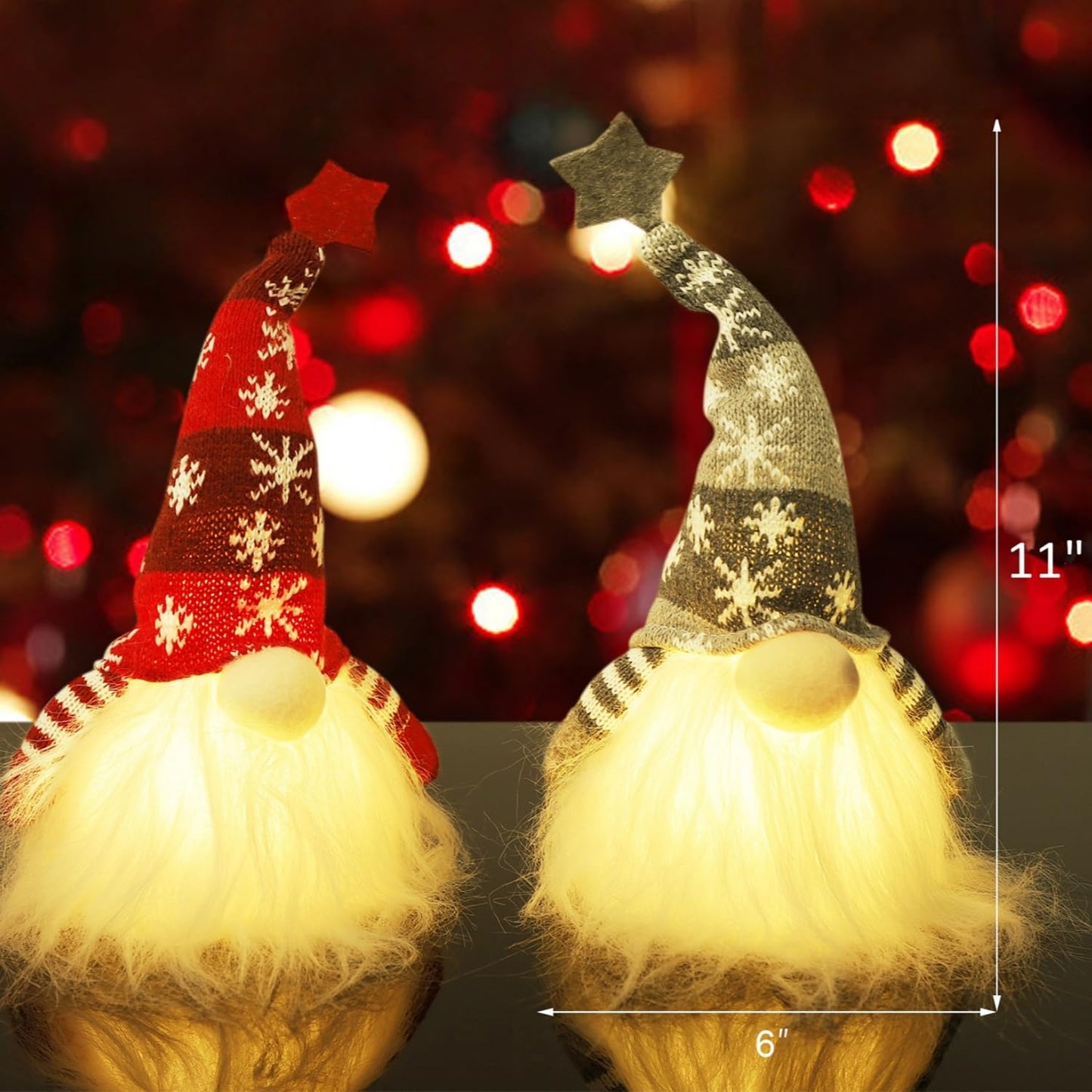 Juegoal 11" Lighted Christmas Gnome Santa, Light Up Elf Holiday Present, Battery Operated Winter Tabletop Christmas Decorations, 2 Set