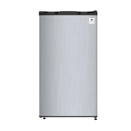 ARCTIC CHEF ACFR322 RCA Mini Refrigerator, Compact Freezer Compartment, Adjustable Thermostat Control, Reversible Door, Ideal Fridge for Dorm, Office, Apartment, Platinum Stainless, 3.2 Cubic Feet