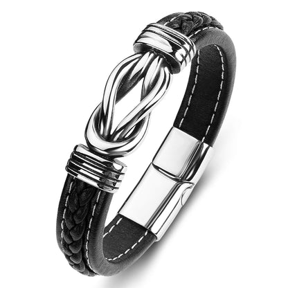 LJWVX Mens Leather Bracelet,Braided Leather Wristband Cuff Bracelets Stainless Steel Clasp,Jewellery Gift for Men Black 8.5inch