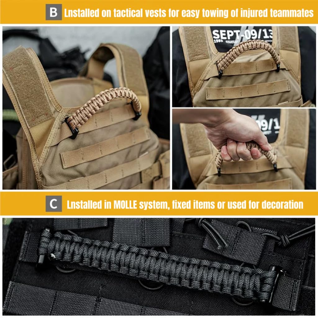 Tactical Weaving Handle with Buckle Ends - Molle System Compatible, 9-Core Paracord Construction, Emergency Rope, for Backpacks, Sling Bags & Chest Bags