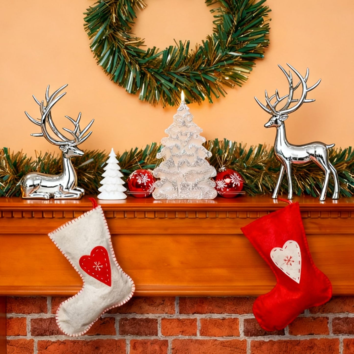 2PCS Silver Christmas Reindeer Figurines, Resin Elk Sculpture Statues, Standing Sitting Reindeer Statues, Xmas Ornaments for Home Living Room Office TV Cabinet, Ideal Christmas/New Year Seasonal Gift