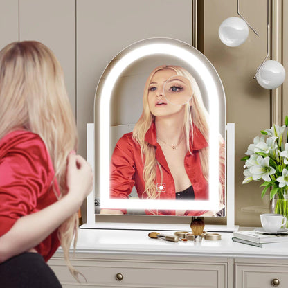 Arched Makeup Vanity Mirror with Lights 17.2" Large LED Lighted Mirror, Hollywood Make Up Mirror with Lighting, Smart Touch,Detachable 5X Magnification 360° Rotation, (Gold,Gift Box)