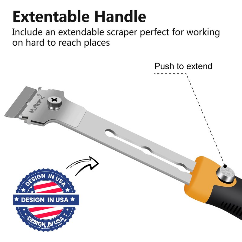 MulWark Razor Blade Scraper | 2 Handles Razor Scraper Set With Extra 12pcs Blades Heavy Duty Paint & Glass Scraper Tool With Extendable Handle for Windows, Oven Cleaning & Surface Prep