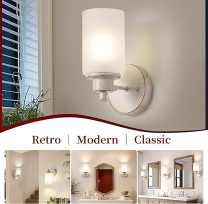 3 Pack Indoor Wall Sconces Lighting, Wall Mounted Bath Vanity Light Fixtures with White Frosted Glass Shade, White and Gold Color Bathroom Wall Lights for Bedroom Entryway