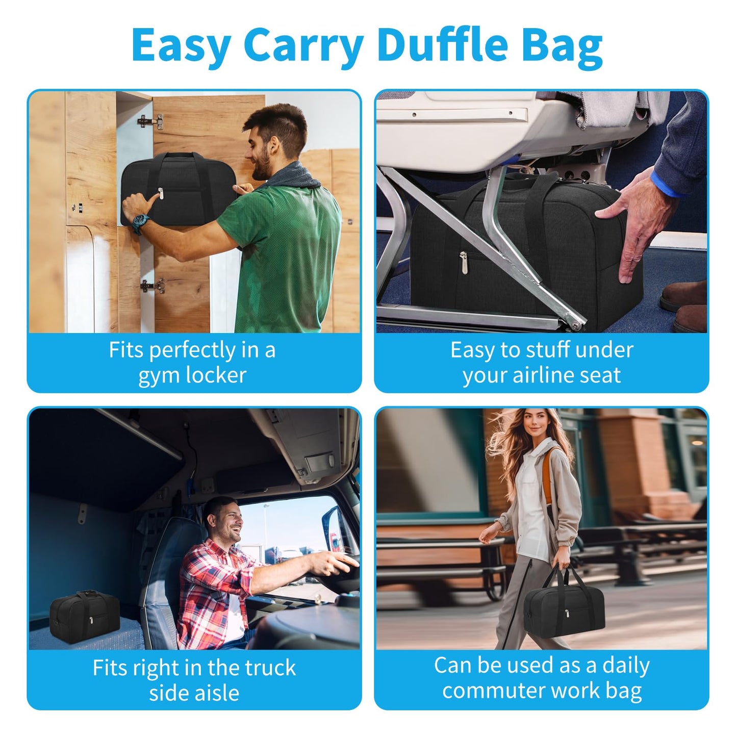 Small Gym Bag 14 inch lightweight Carry On Mini Duffel Bag for Travel Sport - Black