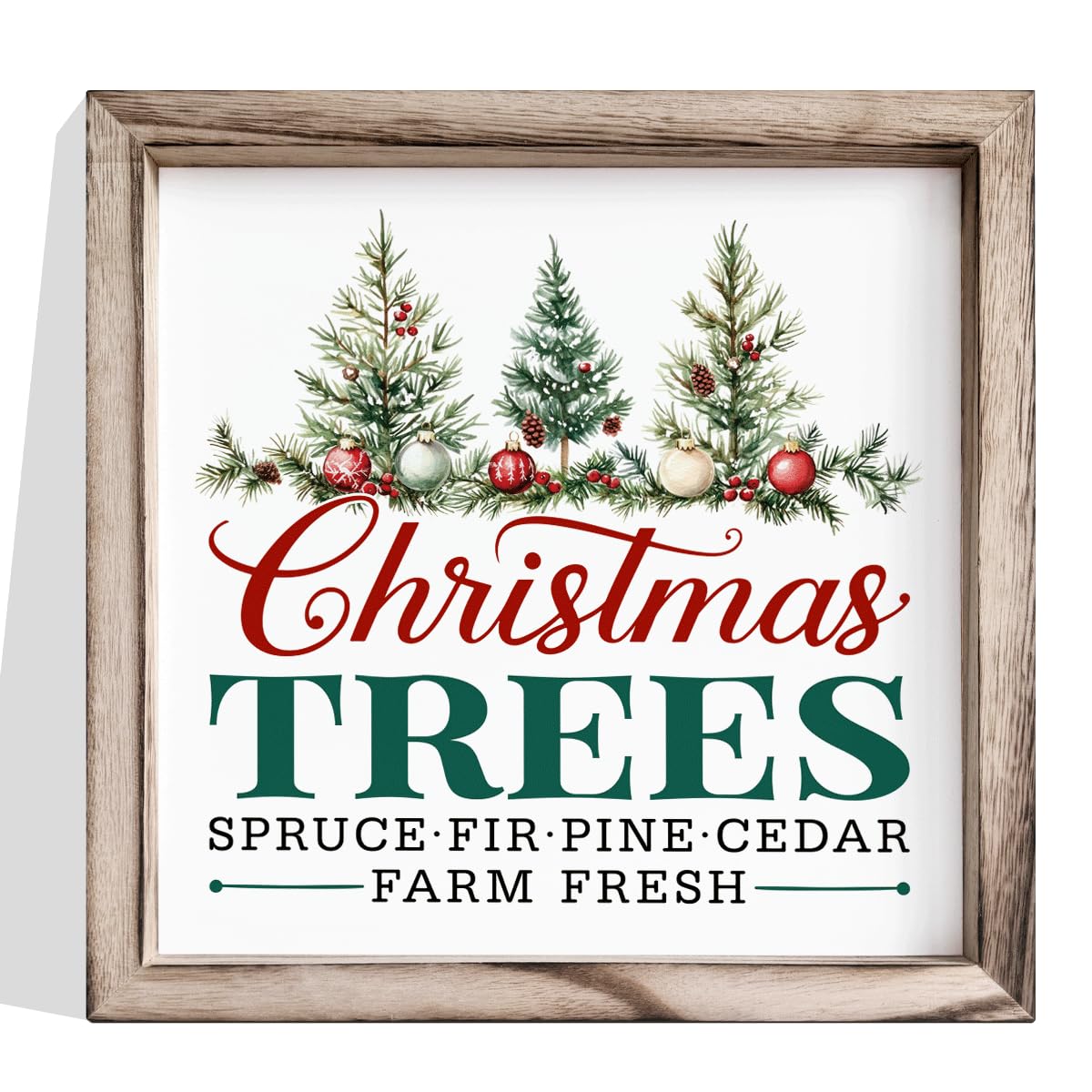 Christmas Wall Decor, Christmas Trees Farm Fresh Sign, Spruce Fir Pine Cedar Framed Wood Wall Accent for Rustic Living Room or Entryway, MDF Holiday Hanging Plaque