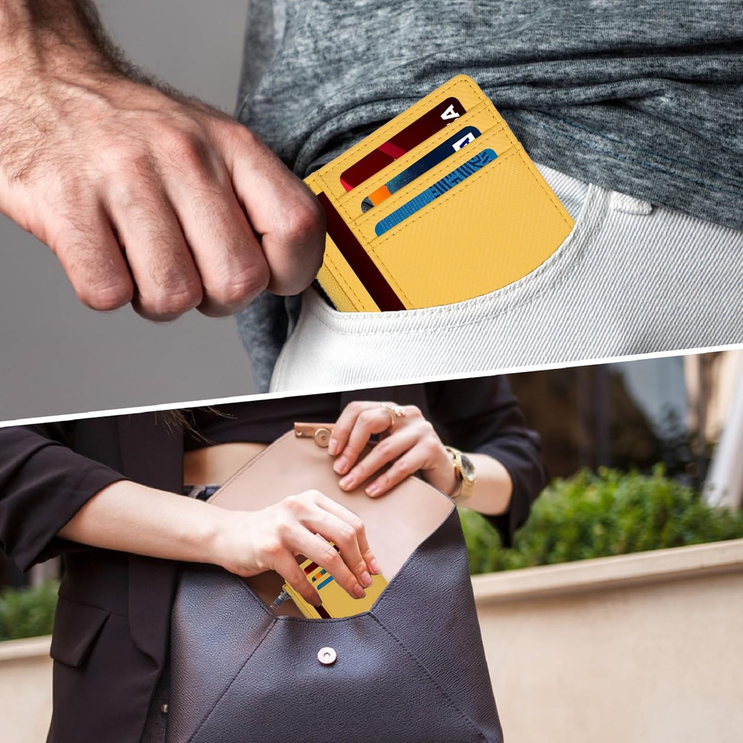 YOXIER Slim Minimalist Wallet, Front Pocket Wallets, RFID Blocking, Credit Card Holder for Men & Women (yellow)