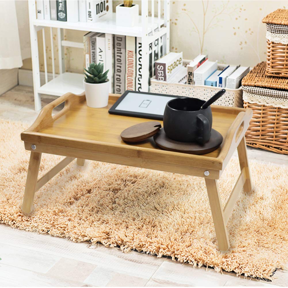 KKTONER Bamboo Bed Table Tray Breakfast Tray with Folding Legs Bed Tray for Eating and Laptop Serving Trays for Bedroom Snack Tray Bed Table Drawing Table (40)