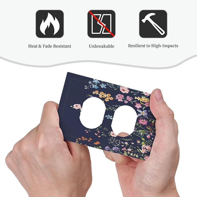 Rustic Wild Floral Darkground Vintage Watercolor Flower 1 Gang Outlet Plate Decorative Single Duplex Wall Plate Covers Electrical Receptacle Light Switch Cover Art Faceplate Switchplate