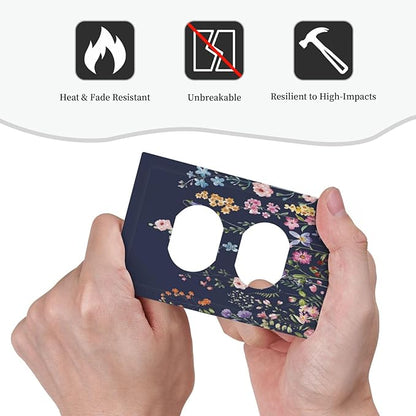 Rustic Wild Floral Darkground Vintage Watercolor Flower 1 Gang Outlet Plate Decorative Single Duplex Wall Plate Covers Electrical Receptacle Light Switch Cover Art Faceplate Switchplate
