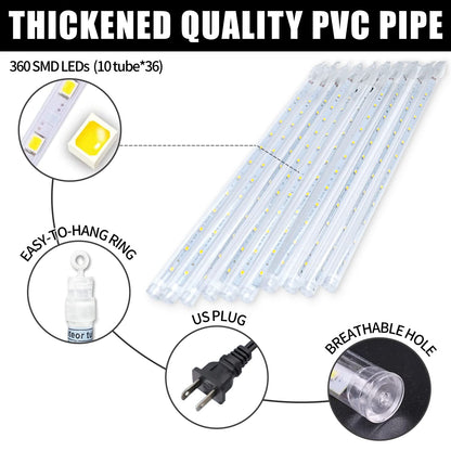 Roytong Christmas Red Meteor Shower Lights Outdoor - 12 Inch 10 Tube 360 LED High Brightness Falling Rain Icicle Cascading Lights for Xmas Halloween Tree Eaves Patio Decor (Can Connect 100 Sets)