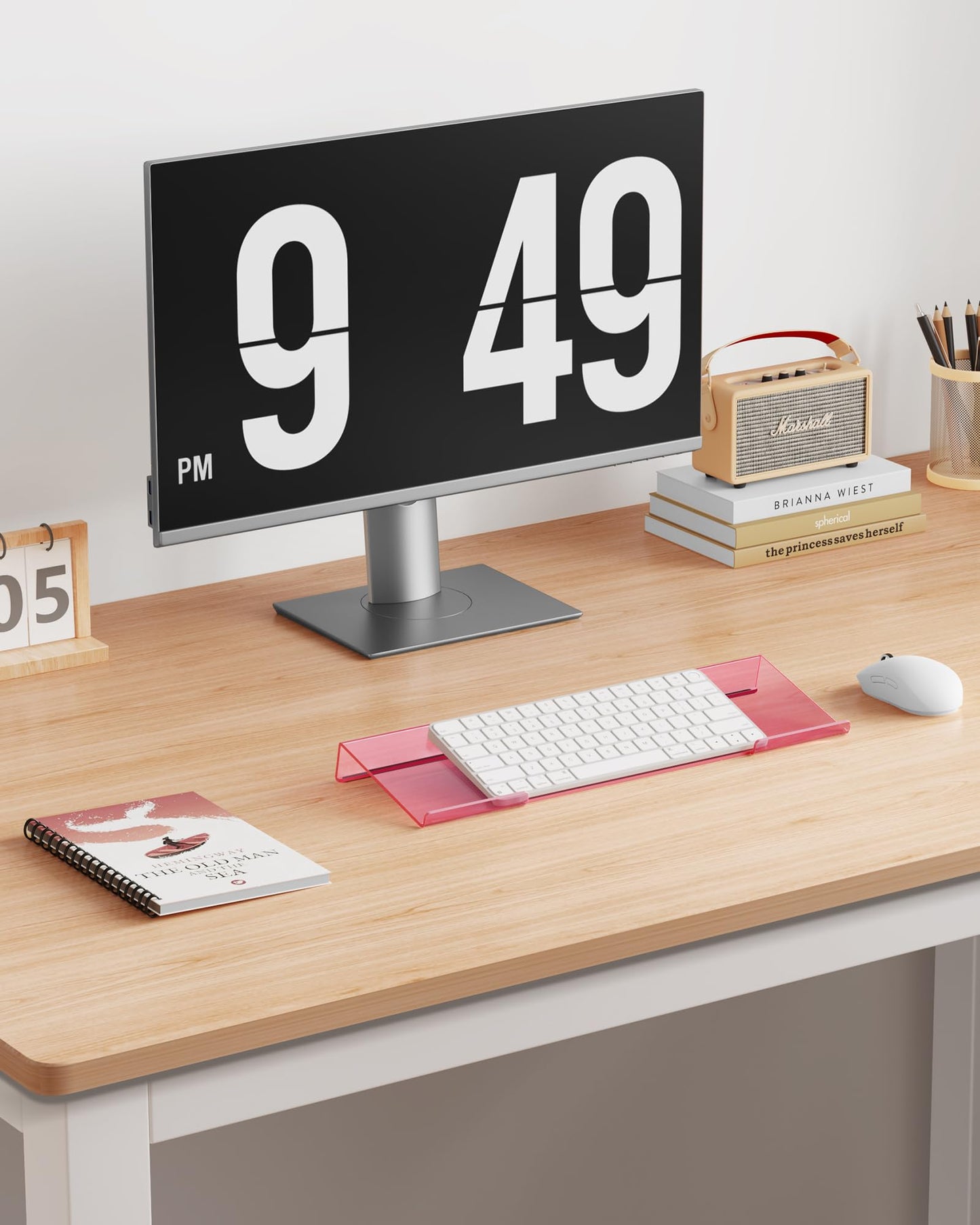 Ergonomic Computer Keyboard Stand for Desktop (Clear Pink), Keyboard Tilted Elevated Rack Key Board Holder Riser Stand for Office Home Desk Work