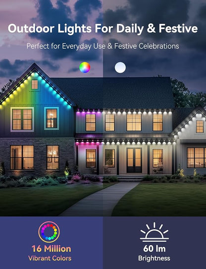 Permanent Outdoor Lights for House, RGB+IC IP67 Waterproof Smart Eave Lights 100ft with 72 LED, Eternity Lighting for Holiday Daily Decor, Work with Remote, APP