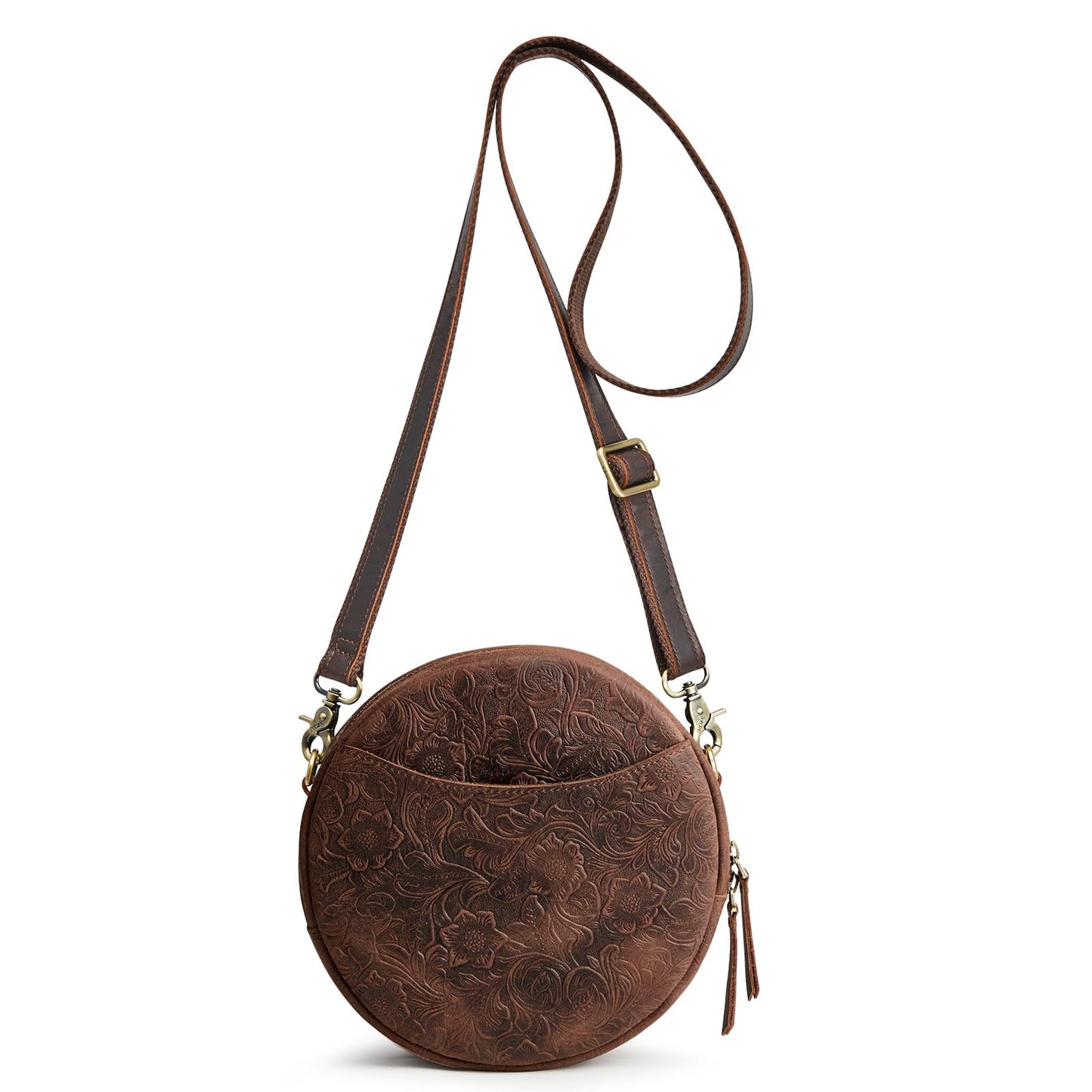 S-ZONE Leather Crossbody Bags for Women Trendy Circle Cross Body Shoulder Bag Designer Round Purses