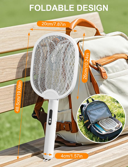 WOCVRYY Electric Fly Swatter 3 in 1 Bug Zapper Racket with 4000V 1800mah Battery 5-Layer Safety Mesh 180° Foldable Electric Mosquito Swatter Suitable for Indoor or Outdoor