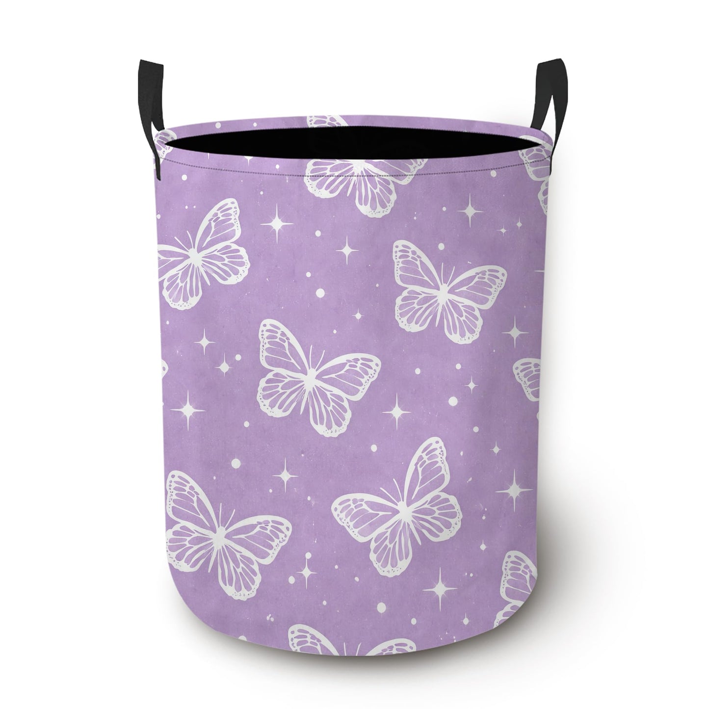 Laundry Hamper, Butterfly Star Collapsible Lavender Laundry Baskets Waterproof Oxford Cloth With Handles, Clothes Storage Bucket For Bathroom/Bedroom 16" x 20.8"