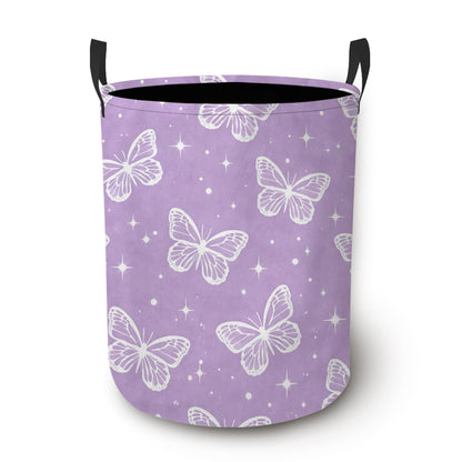 Laundry Hamper, Butterfly Star Collapsible Lavender Laundry Baskets Waterproof Oxford Cloth With Handles, Clothes Storage Bucket For Bathroom/Bedroom 16" x 20.8"