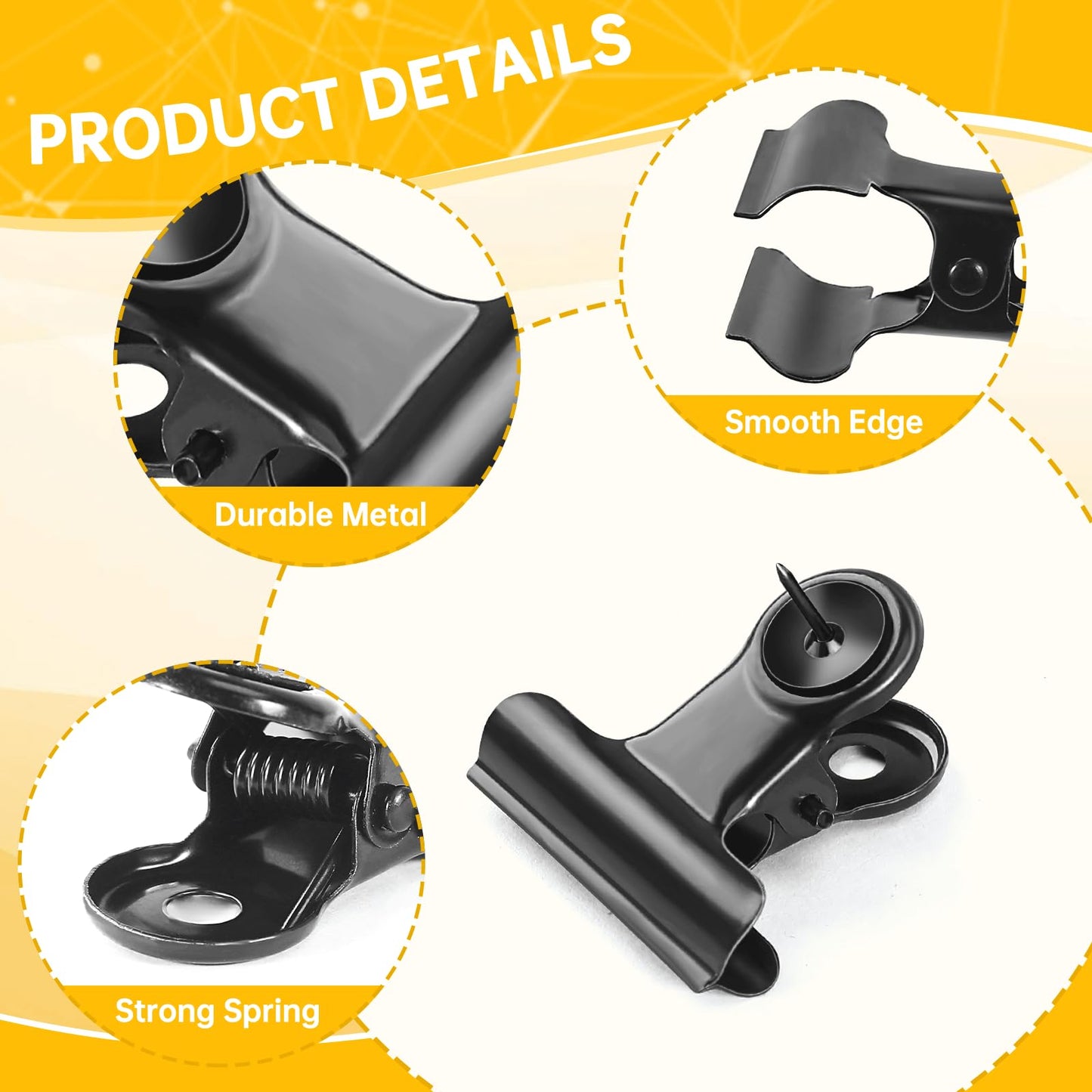 GOOLADA 36 Pieces Black Push Pins Clips Metal Push Pin with Clips Black Pushpin Clip Bulldog Clip with Pins Thumb Tacks for Bulletin Board Cork Board Cubicle Wall for Classroom School Office