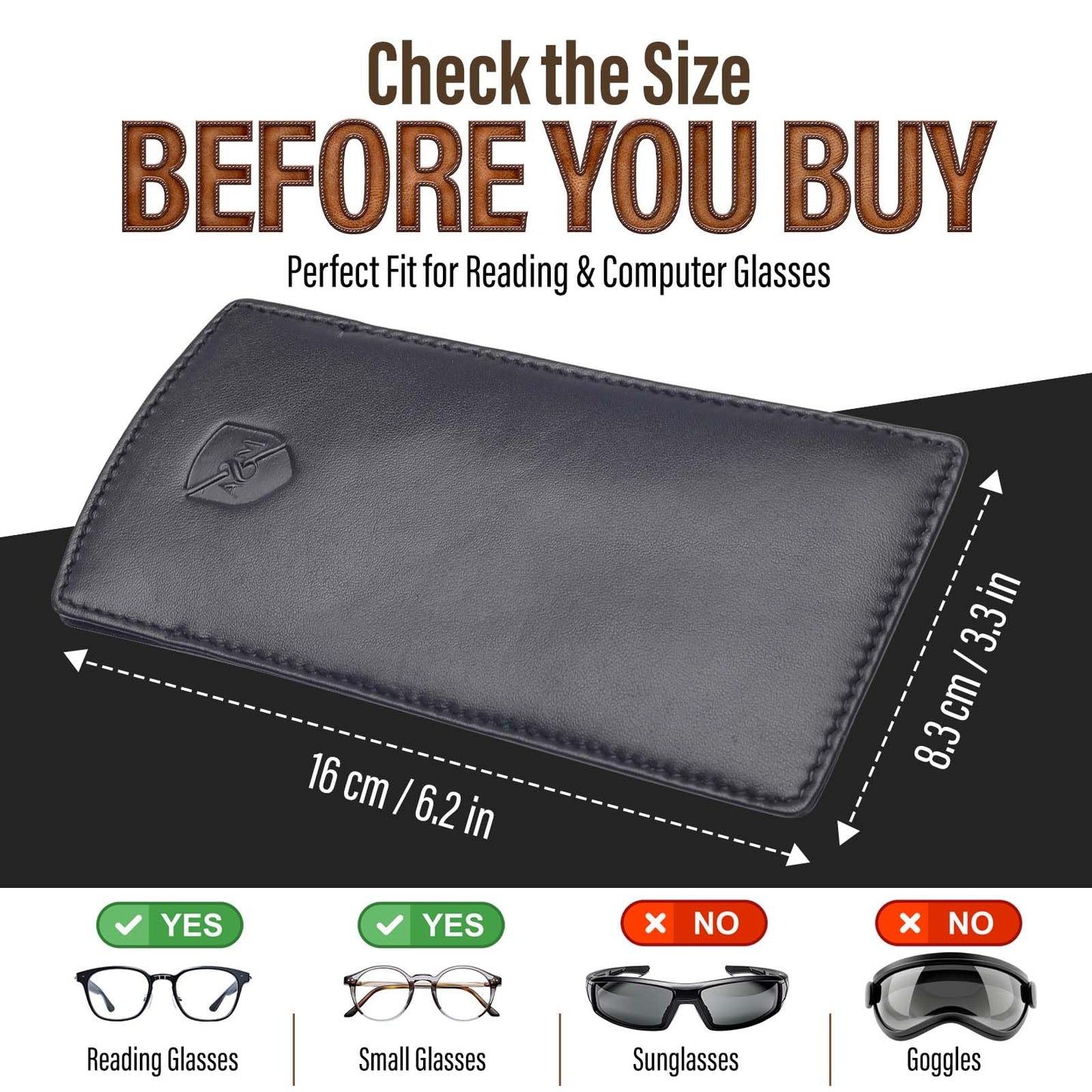 ALLEN & MATE 100% Leather Slim Glasses Case for Reading and Computer Glasses for Men & Women - Premium Black