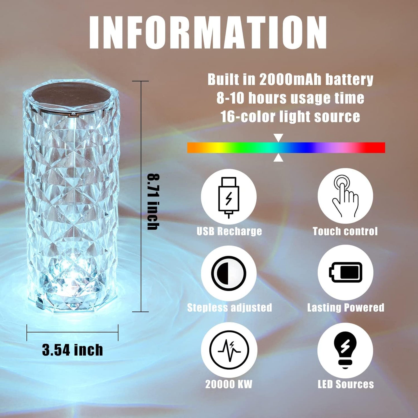 BGFHome Crystal Table Lamp RGB Color Changing Night Light,Romantic LED Rose Diamond Touch Lamps for Living Room (Remote & Touch)