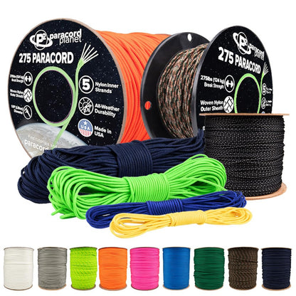 Paracord Planet 275lb Paracord – 3/32 Inch (2.38 mm) Nylon Crafting Cord with 5 Strand Inner Core – Neon Green (50 ft)