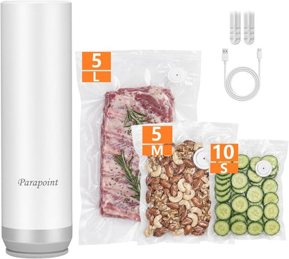 Handheld Vacuum Sealer for Food - Powerful Portable Meal Saver | Includes 20 Reusable Bags