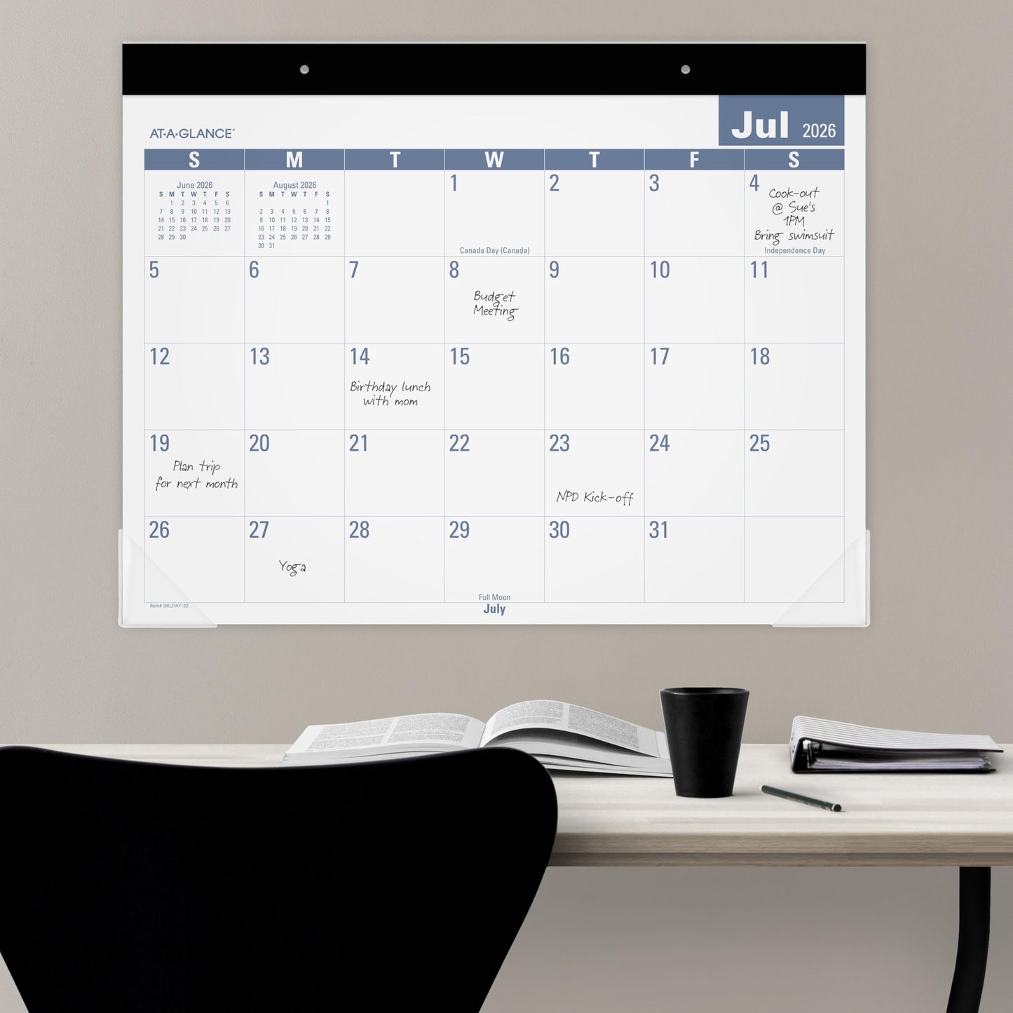 AT-A-GLANCE Desk Calendar 2026-2027 Planning Pad, Academic 12-Month July-June, Monthly, 21-3/4" x 17" Standard, Easy-to-Read, Unruled Daily Blocks (SKLPAY32)