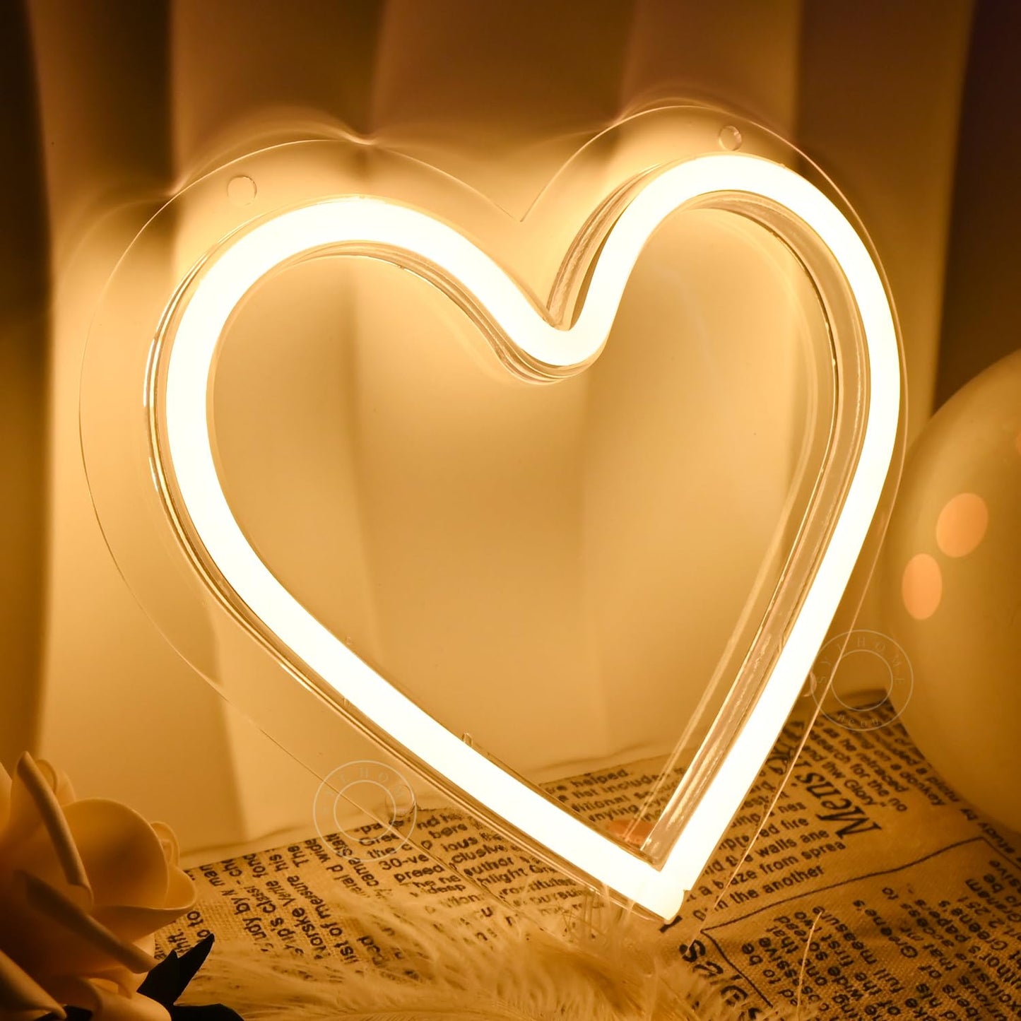 SYLHOME Heart Led Neon Light Sign Battery Operated or USB Powered Bedroom Wedding Wall Sign Decor Valentines Day Birthday Christmas Gifts USB 7.87" X 7.28" Warm White