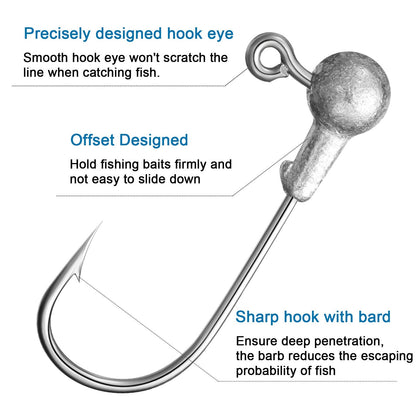 100 Pieces Jig Heads Fishing Hooks Head Jig Hooks with Barb Unpainted Hooks with Plastic Fishing Box for Fishing (1 g/ 1/32 oz)
