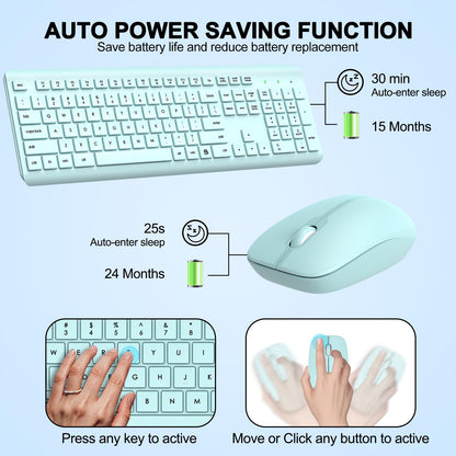 Wireless Keyboard and Mouse Combo, Full Size Silent Ergonomic Keyboard and Mouse, Long Battery Life, Optical Mouse, 2.4G Lag-Free Cordless Mice Keyboard for Computer, Mac, Laptop, PC, Windows