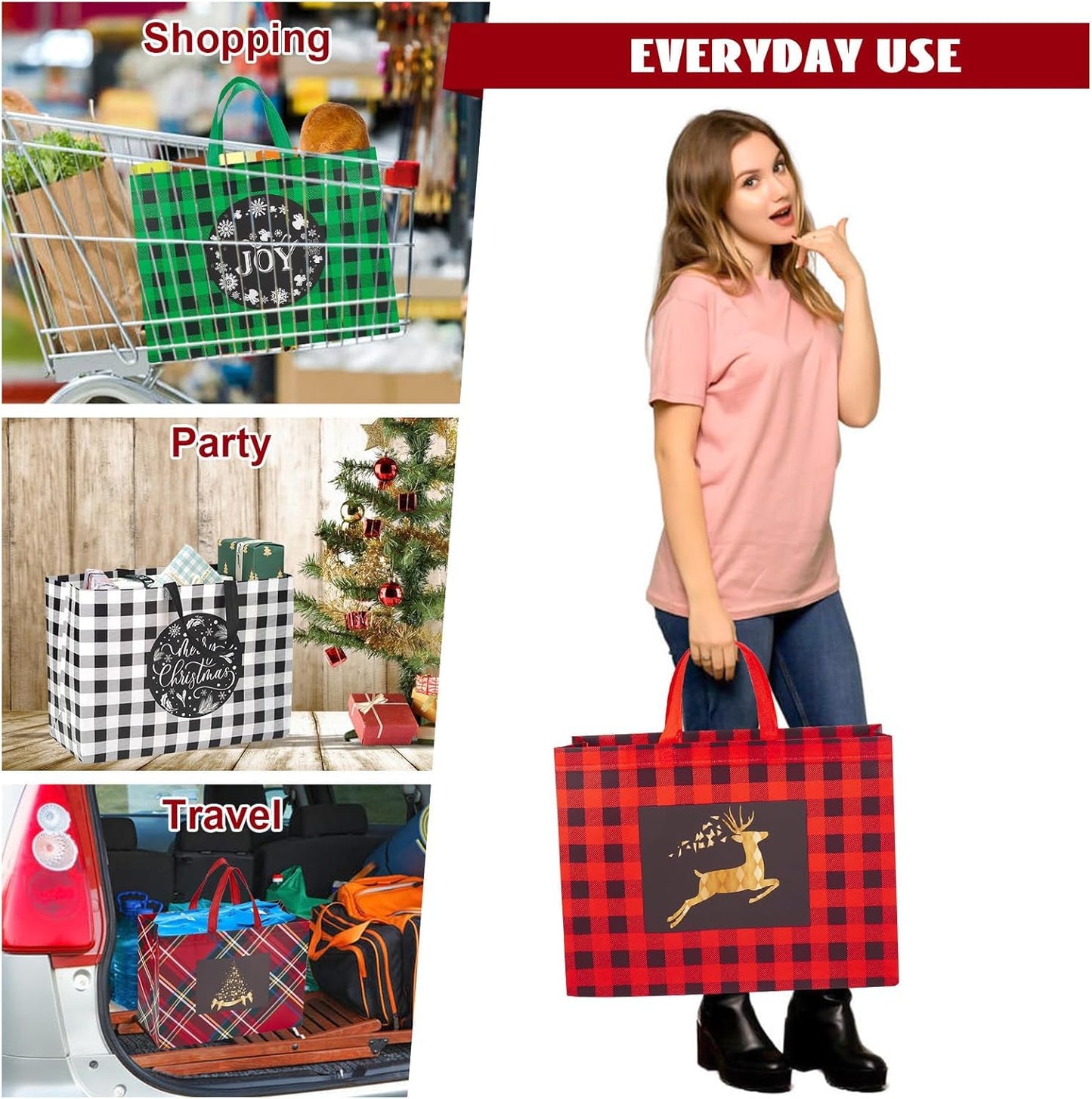 Heetobcos 16PCS Extra Large Gift Bags - 16.9'12.6'7.1',Reusable Tote Bags with Handle Non-Woven Bags for Gifts Wrapping Holiday