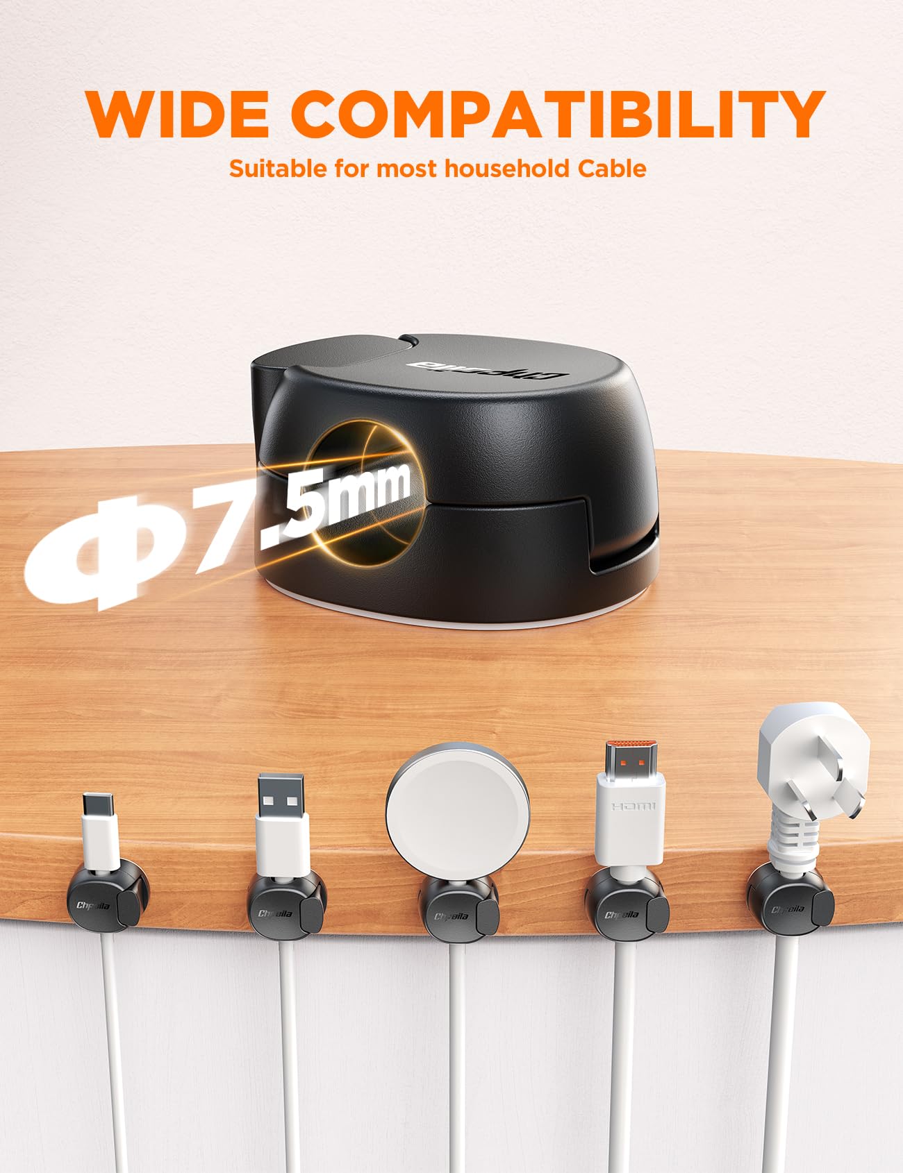 12Pack Cord Organizer [Dual Spring & Clasp, Max Secure] Cable Clips - Chfeila Cord Holder, Desk Cable Management, Adhesive Phone Charging Wire Holder for Nightstand/Car/Wall, Office Accessory - Black