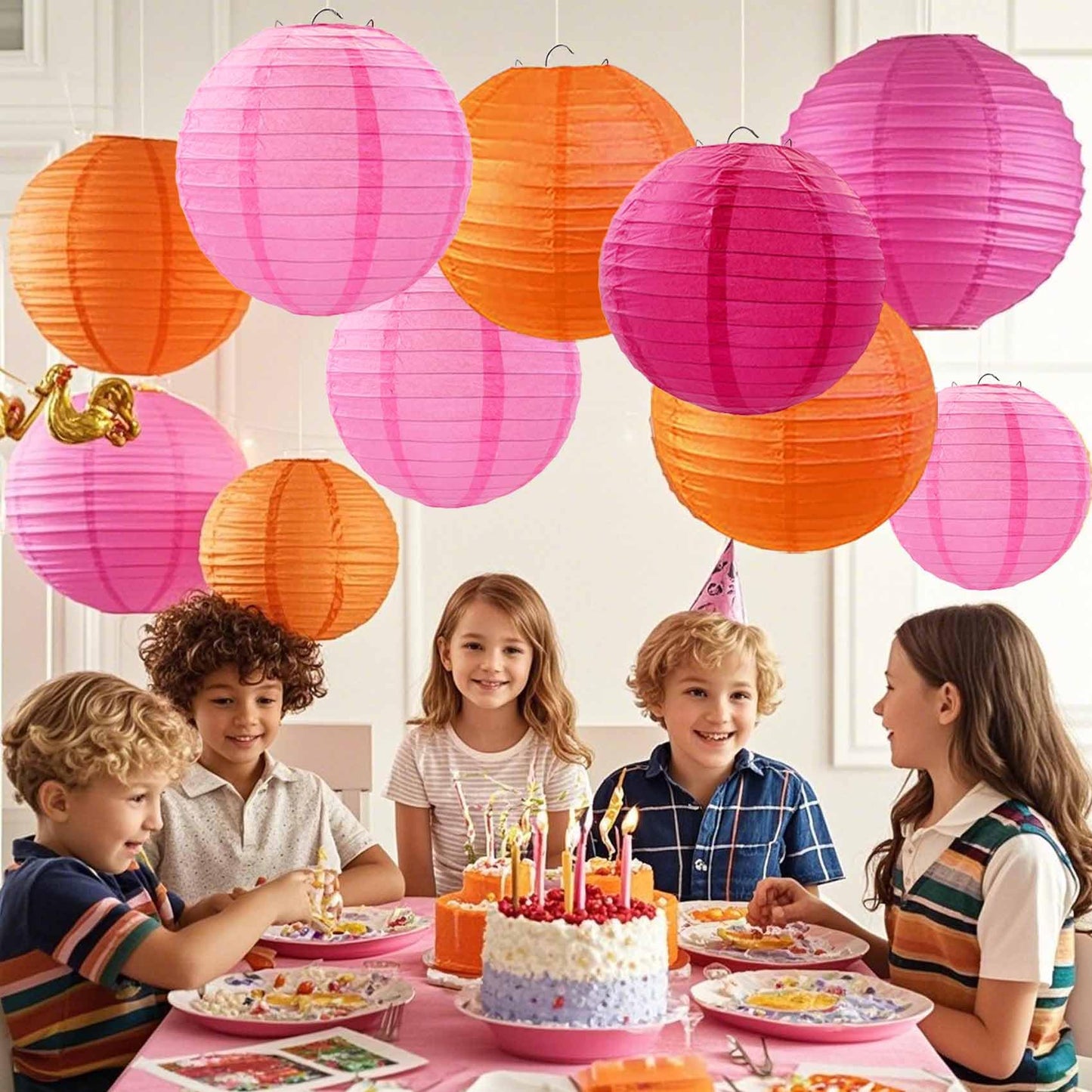 KUNYYI Hot Pink-Orange and Pink Paper Lanterns 12Pcs Hanging Lanterns for Birthday Party, Wedding, Home Decor, Baby Shower Festive Decoration