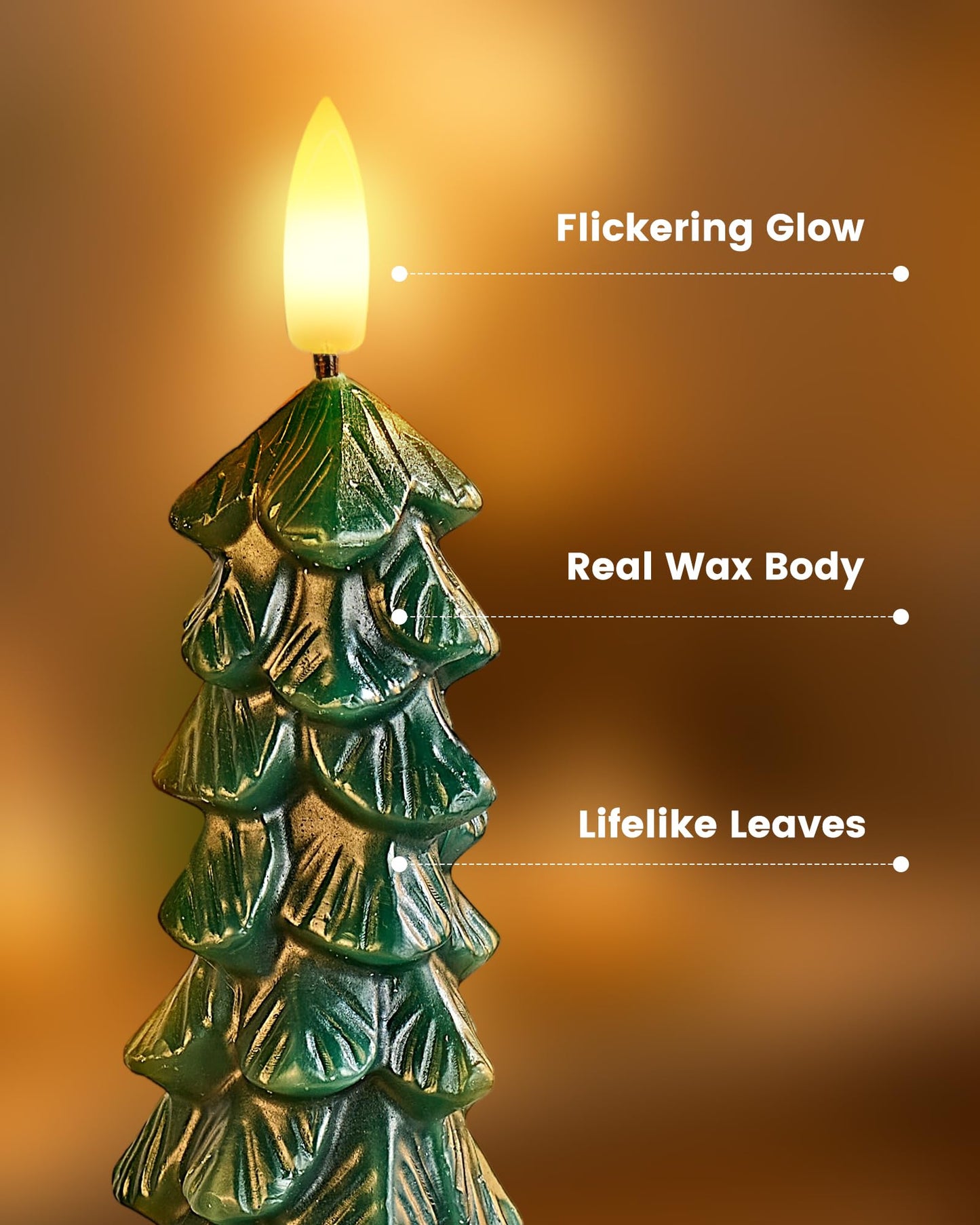 SURAIELEC Battery Operated Christmas Tree Candles, Remote Flameless Tree Taper Candles, Real Wax Finish, Flickering LED Candle, 9.5'' Christmas Candlesticks for Window, Mantel, Dining Table, 4-Pack