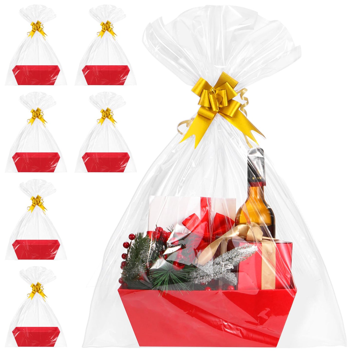 AFOROEOA 6PACK Red Baskets For Gifts Empty, 10x12”Thick Gift Basket with 6Bows 6Bags Empty Gift Baskets for Christmas, Easter, Birthdays, Valentine’s Day Wrapping Gift