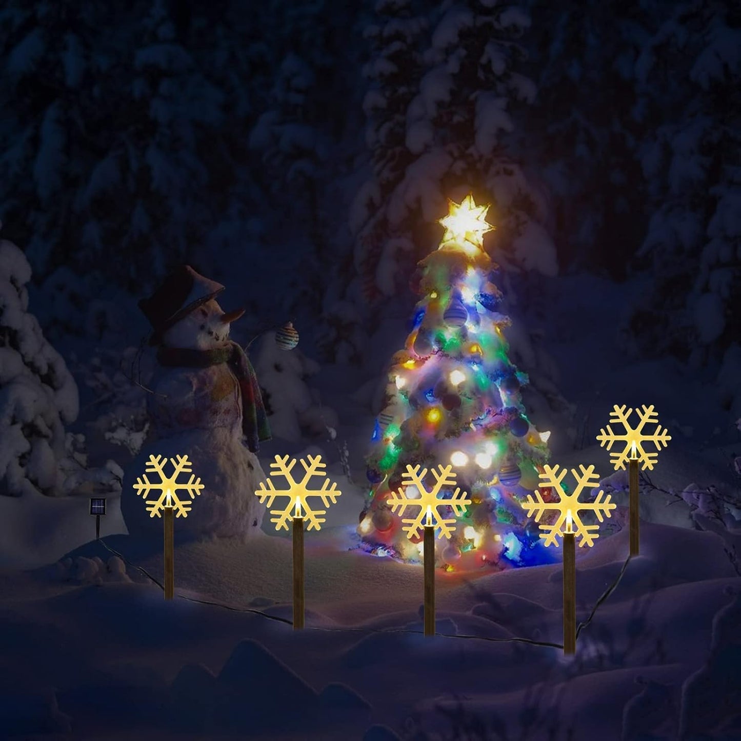 BRIGHTDECK Snowflake Solar Christmas Decorations Outdoor, 10 Pack LED Christmas Pathway Lights, Waterproof Snowflake Pathway Lights, Stake for Garden Decor (10Pcs Warm White)