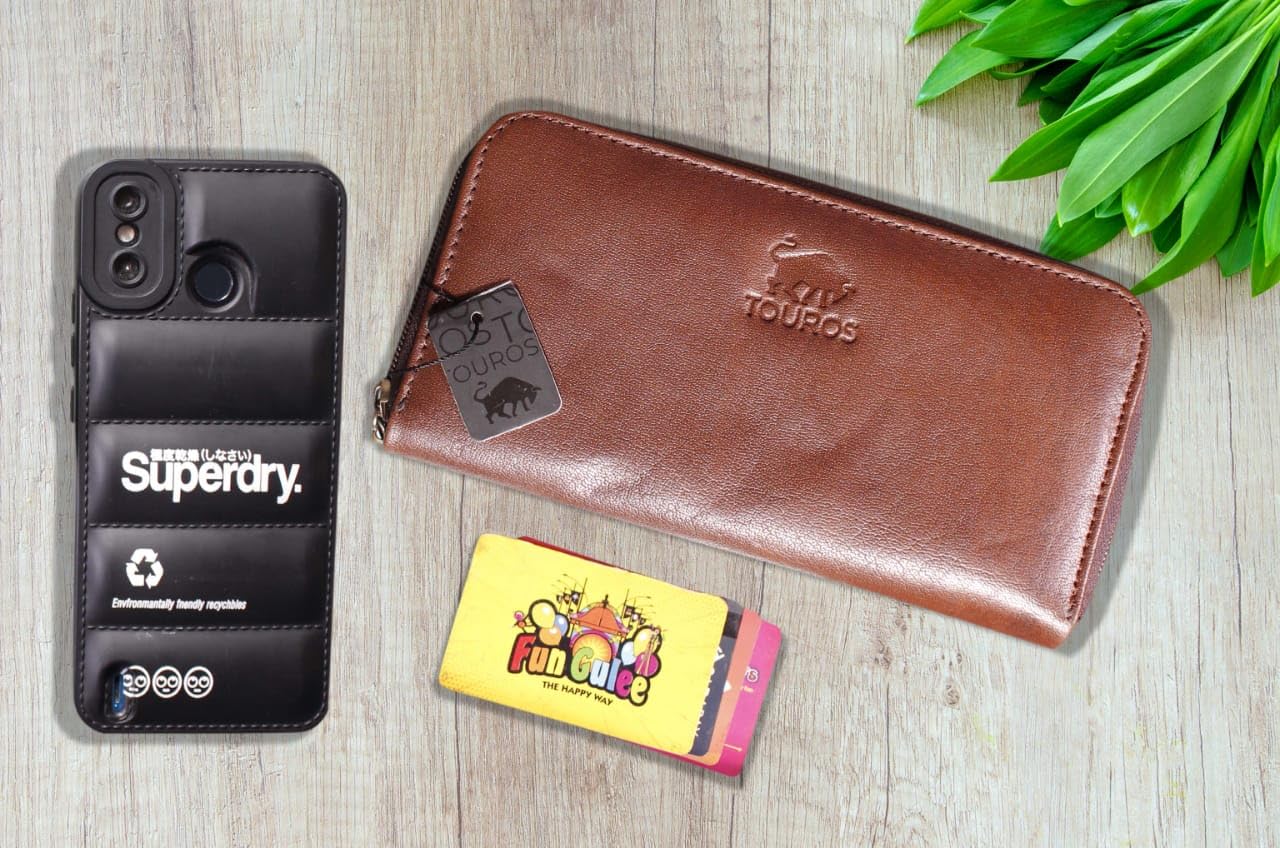 Leather Wallet for Women, Bifold Card Holder, Zipper Clutch, Brown Elegant Purse, Genuine Cowhide