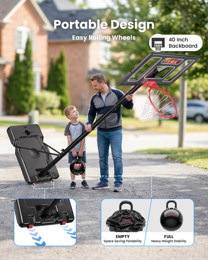 IGL Portable Basketball Hoop Outdoor, 3-10ft Adjustable Height, 40" Shatterproof Backboard, Fillable Base, Basketball Goal System for Driveway Backyard Pool, Fun for Family & All Ages