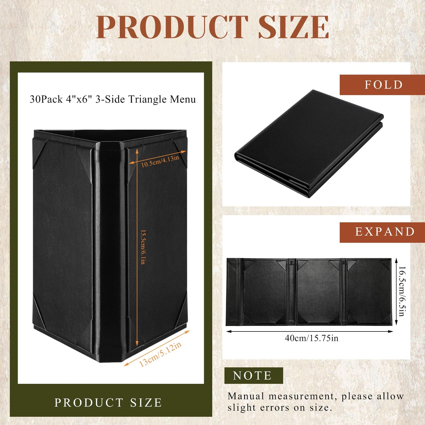 Mumufy 30 Pcs 4 x 6 Inch Triangle Table Tent Leatherette Menu Holders 3 Sided Menu Cover Frame Menu Sign Holders for Restaurant Cafe Bar Wedding