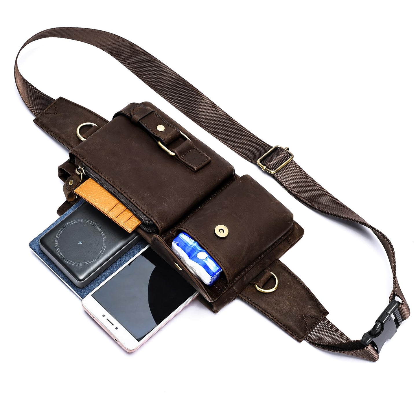 NIUCUNZH Genuine Leather Fanny Pack for Men Small Belt Bag Women Slim Waist Purses Sling Crossbody Bags for Running Hiking Travel