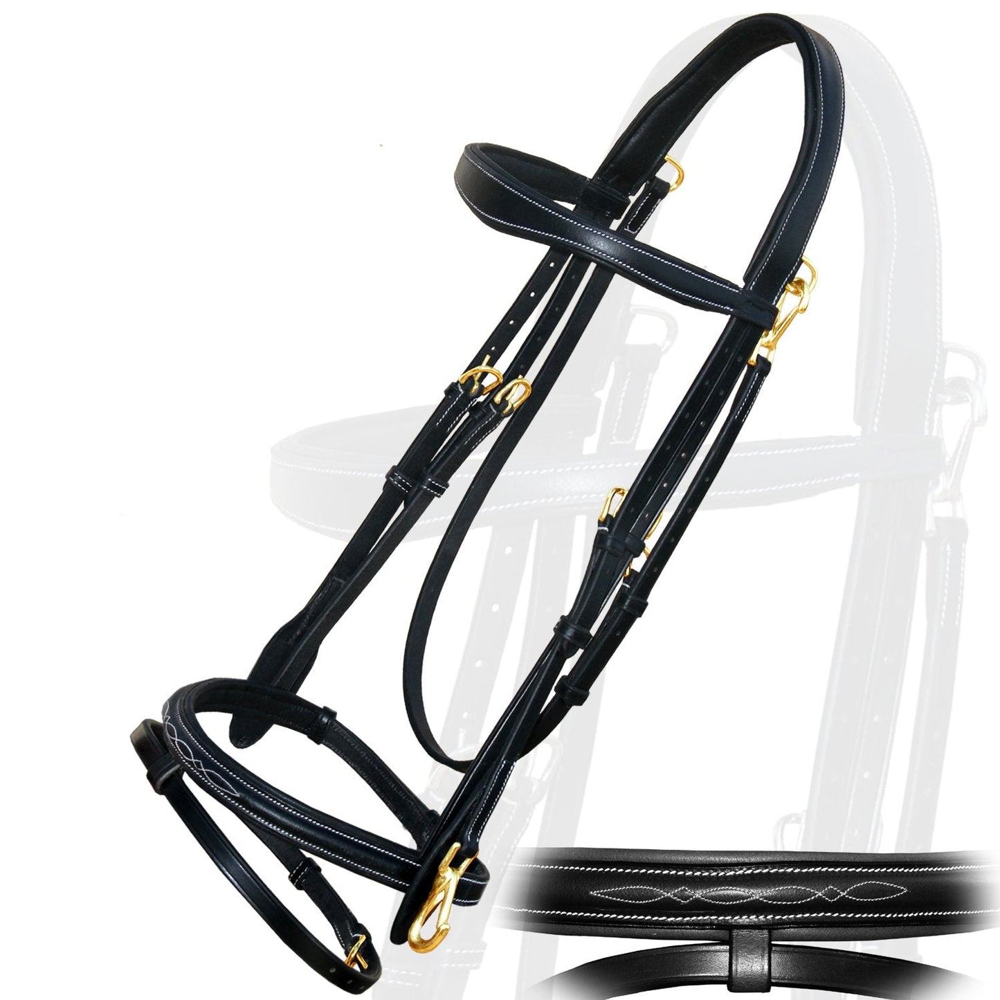 Exion Quick Change Snap English Bridle with Brass Hardware – Soft Lined Anatomical Horse Bridle with Rubber Reins – Snap-On Crown & Cheekpiece – Gold Tone Buckles – Padded Jumping Tack Set