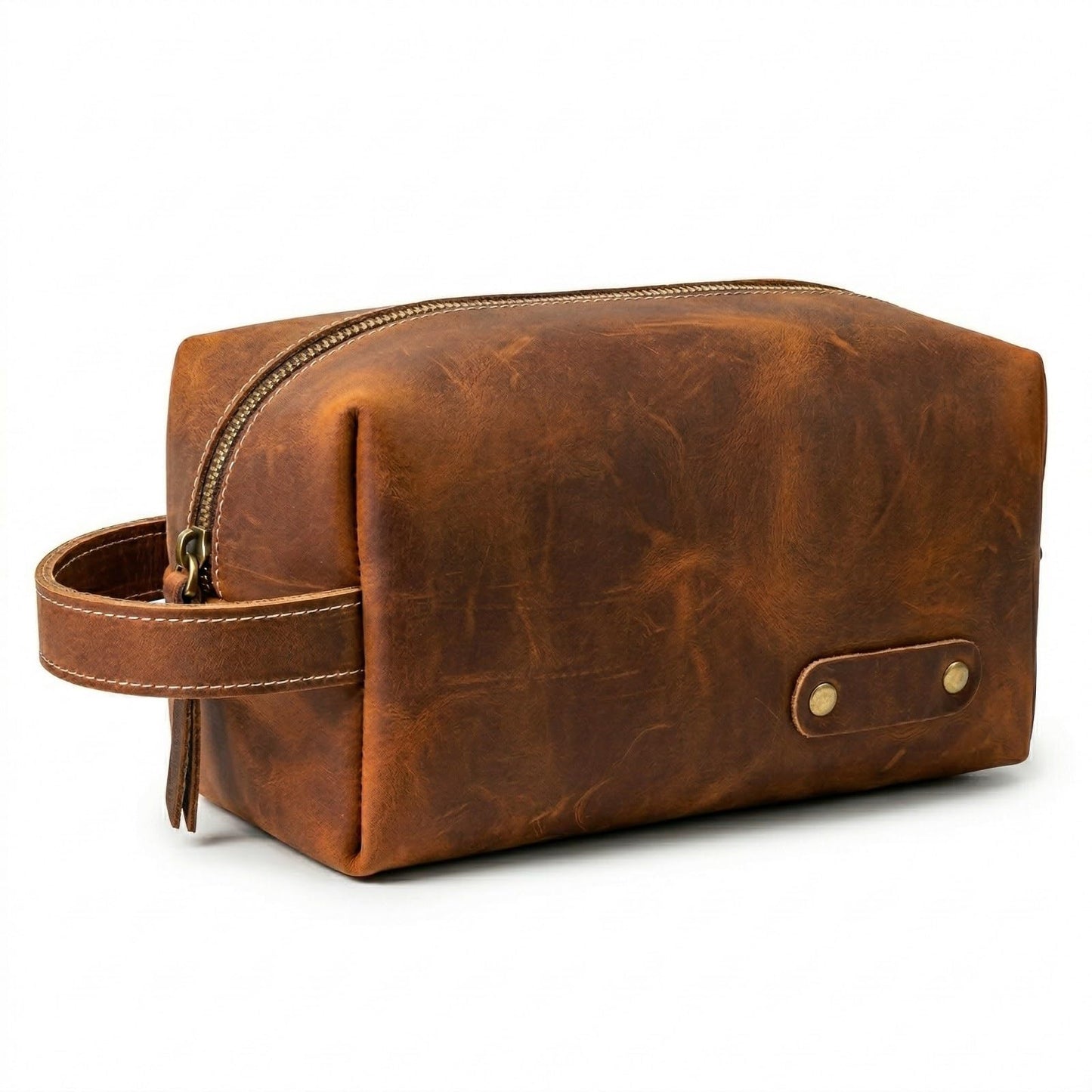 Alomce Travel Toiletry Bag for Men, Premium Genuine Leather Dopp Kit, Vintage Water-Resistant Shaving Organizer Case, Spacious Single Compartment Grooming Pouch